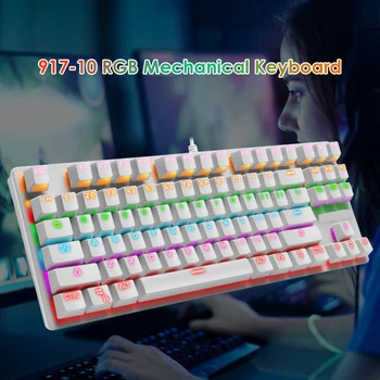 

917-10 87 Keys USB Wired Blue Switch Backlight Office Mechanical Gaming Keyboard Professional Ultra-slim Mechanical Keyboard