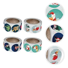 

4 Rolls Scrapbooking Stickers Round Labels Merry Christmas Gifts Decor