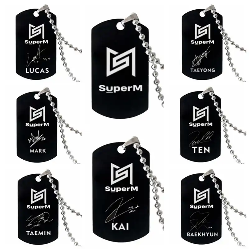 K ポップsuperm Baekhyun会taemin Taeyongマークルーカステンロゴ名ステンレス鋼のペンダントネックレスファンコレクション チェーンネックレス Aliexpress