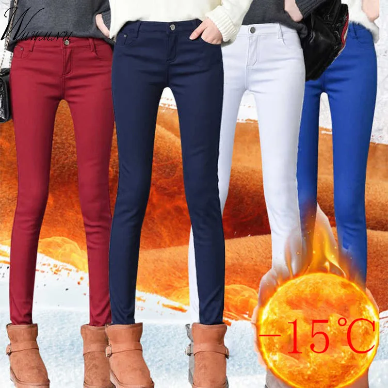 Теплые зимние джинсы с высокой талией для женщин, мам, плюс размер, белые джинсовые штанишки карамельного цвета, обтягивающие джинсы, женские утепленные брюки