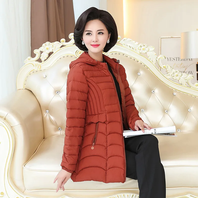 

2019 New Style Middle-aged Cotton-padded Clothes Women's Mid-length Korean-style Large Size Loose Thick Warm Cotton Coat Hooded