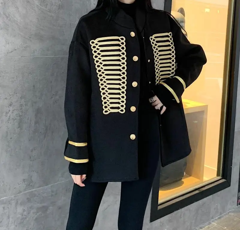 Mid-length Woolen Jacket Women's Winter New Style Korean-style Single Breasted Palace Style Embroidered Thick Woolen Overco