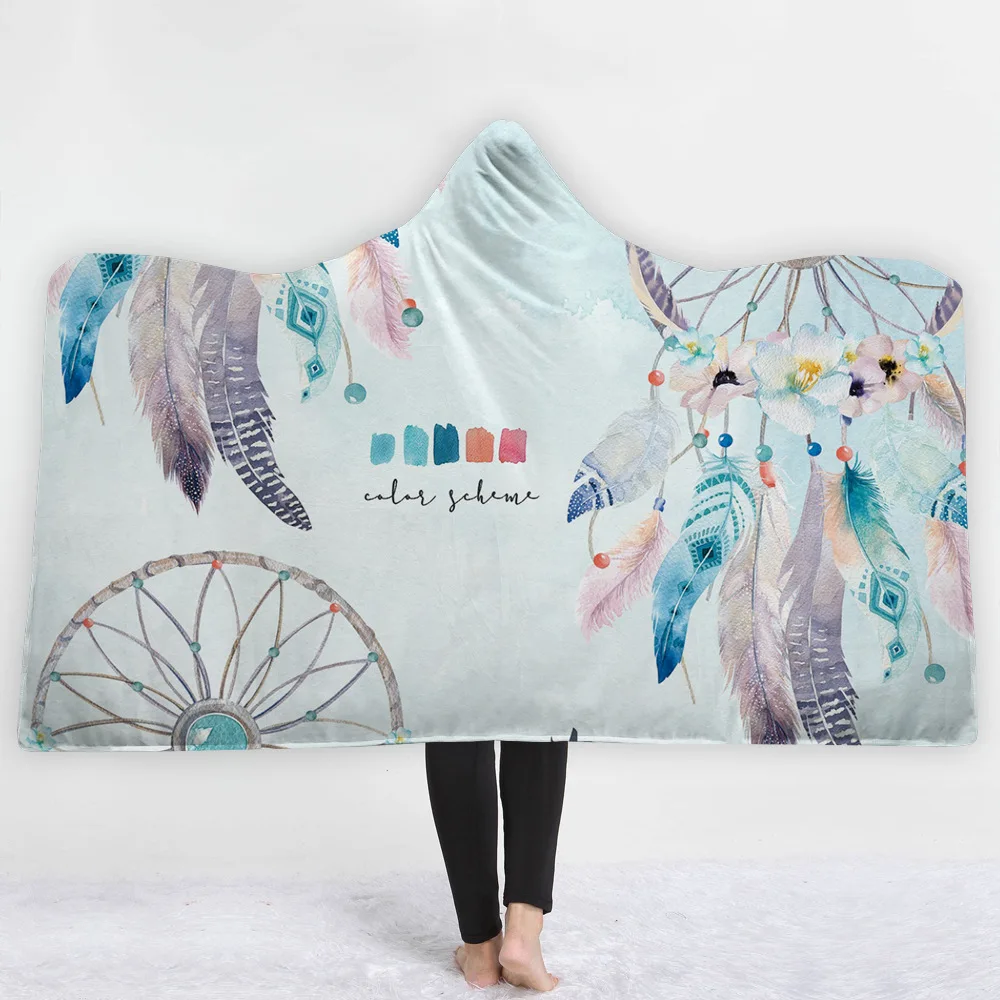 Bohemian-Indian-Boho-Dream-Catcher-Printed-Soft-Fluffy-Wearable-Hooded-Blanket-Poncho-Manta-Para-Sofa-Fleece (3)