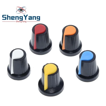 

25PCS/lot WH148 potentiometer knob cap(copper core) 15X17mm 6mm Shaft Hole AG2 Yellow Orange Blue White Red 5value*5PCS=25PCS