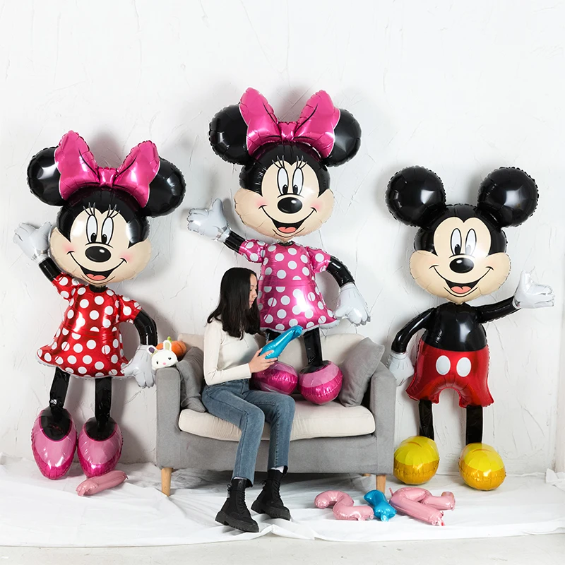 Mickey Minnie Mouse Globos de papel de aluminio 112cm de dibujos animados de los niños de decoración de fiesta de cumpleaños bebé ducha partido balons juguetes Globos