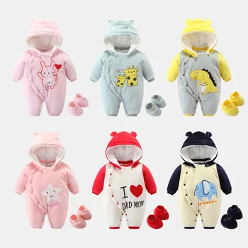 

Unisex Baby Onesie Winter Thickened Cotton Warm Romper + Shoes Infant Snowsuit Outwear Outfits+ Shoes Winter Warm Rompers 2PCs