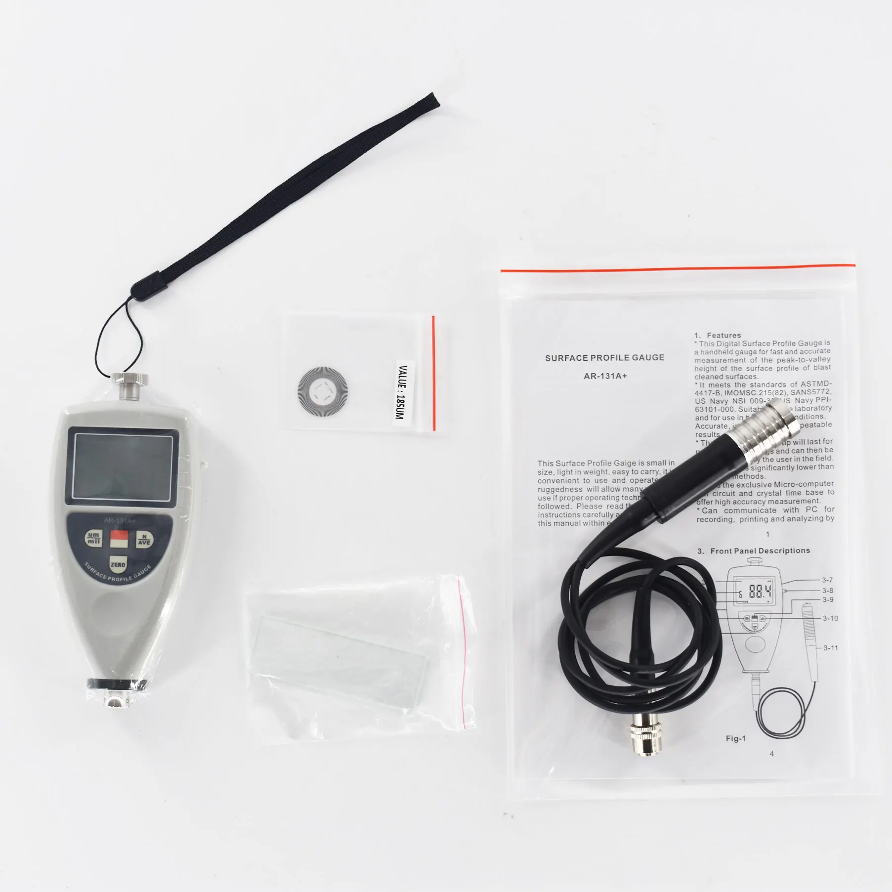 Digital Split Type Surface Profile Gauge AR-131A+ Portable Surface Roughness Tester Meter Measuring Resolution 1 &micro;m (0.1 mils)