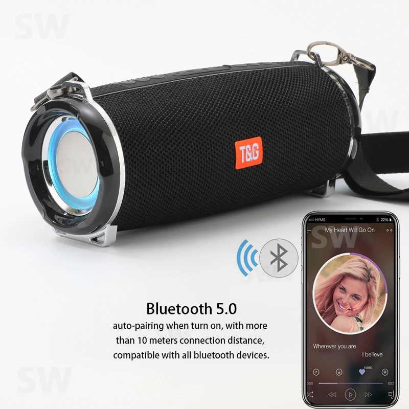 Portátil Bluetooth Alto-falante ao ar Livre Rádio Amplificador de Áudio à Prova Impermeável Água Soundbar Coluna u Disco Subwoofer sem Fio Led Luz Soundbox - Image 4