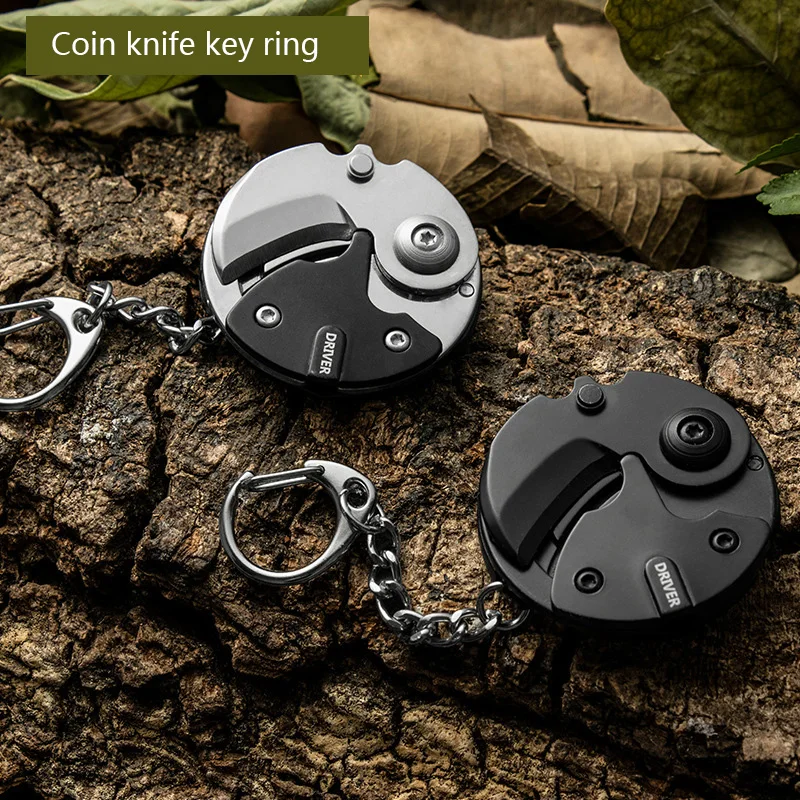 

New Stainless Steel Portable Folding Coin Cutter Tool Black Mini Coin Cutter Key Ring Buckle Key Chain Outdoor Survival Knife