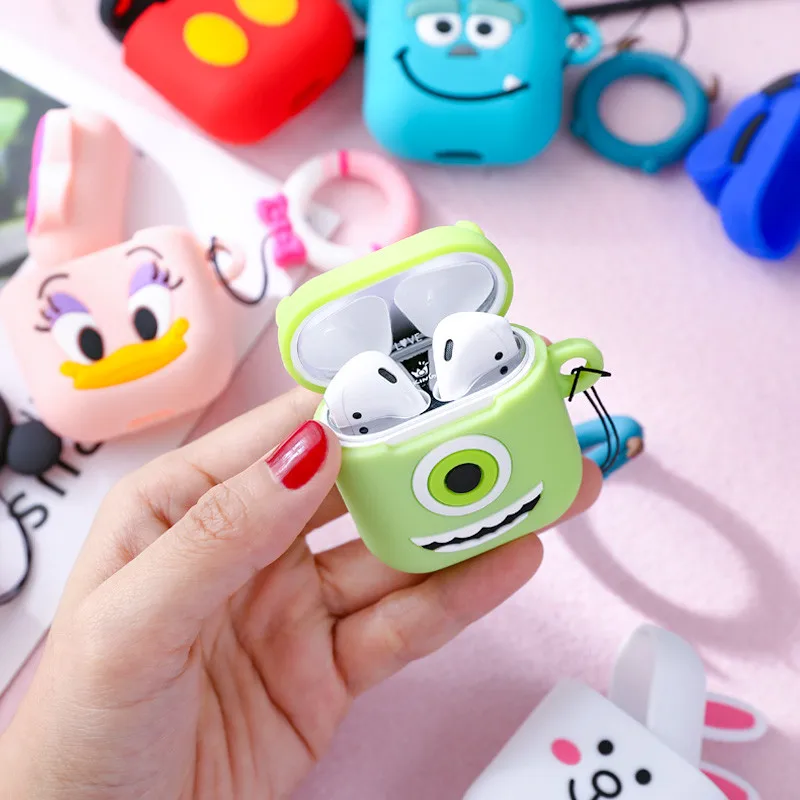 Милый мультфильм bluetooth наушники чехол для Airpods аксессуары мягкий силиконовый защитный чехол сумка Противоударный ремень палец кольцо