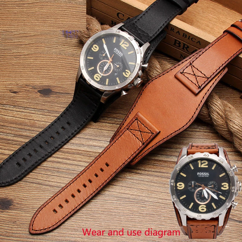 

Genuine leather bracelet mans high-grade watchband 22mm 24mm for Fossil watch band with mat handmade leather watch strap