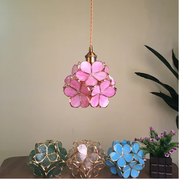 

Modern full copper glass LED pendant lights Nordic bedroom bedside hanging lamp children's room deco petal suspension luminaire