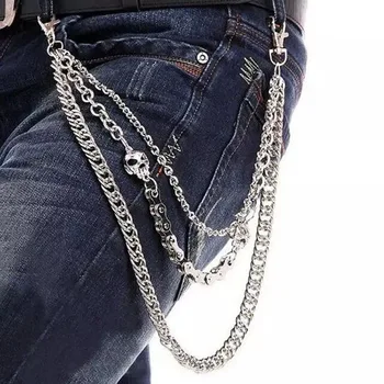 

Hiphop Long Metal Wallet Chain Leash Pant Jean Skull Keychain For Rock HipHop Punk Hook Biker Trousers Pant Waist Link Belt