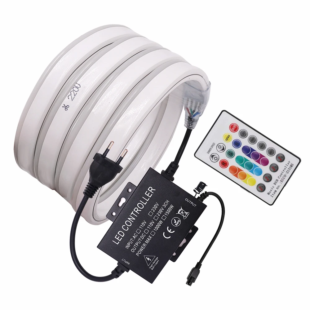 Музыкальный RGB неоновый светильник, Светодиодная лента, 220 В, 5050, пульт дистанционного управления, веревочный светильник, гибкая лента, водонепроницаемая, IP67, уличная лампа для украшения дома