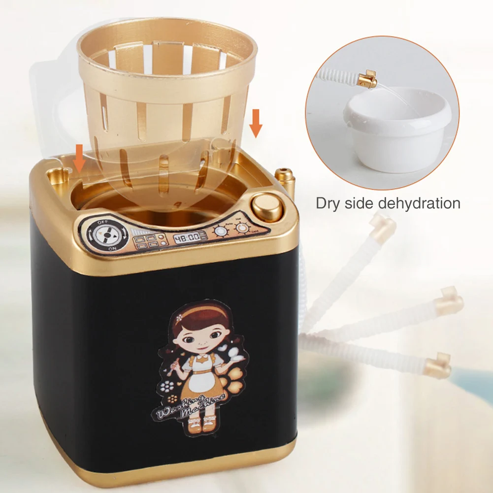 

Pretend Play Laundry Furniture Toys Mini Electric Makeup Brush Battery Operated Washing Machine Drain Basket Kids Portable