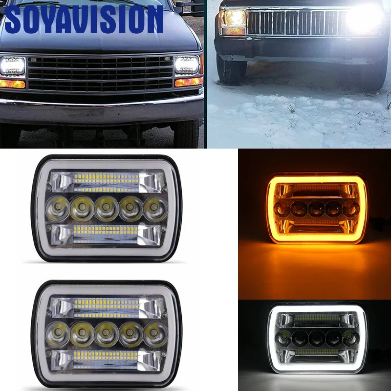 High Quality 7x6'' 5X7" Waterproof LED Projector Headlight Bulb Hi-Lo Beam Halo DRL for Jeep Cherokee XJ Car Light Accessories |