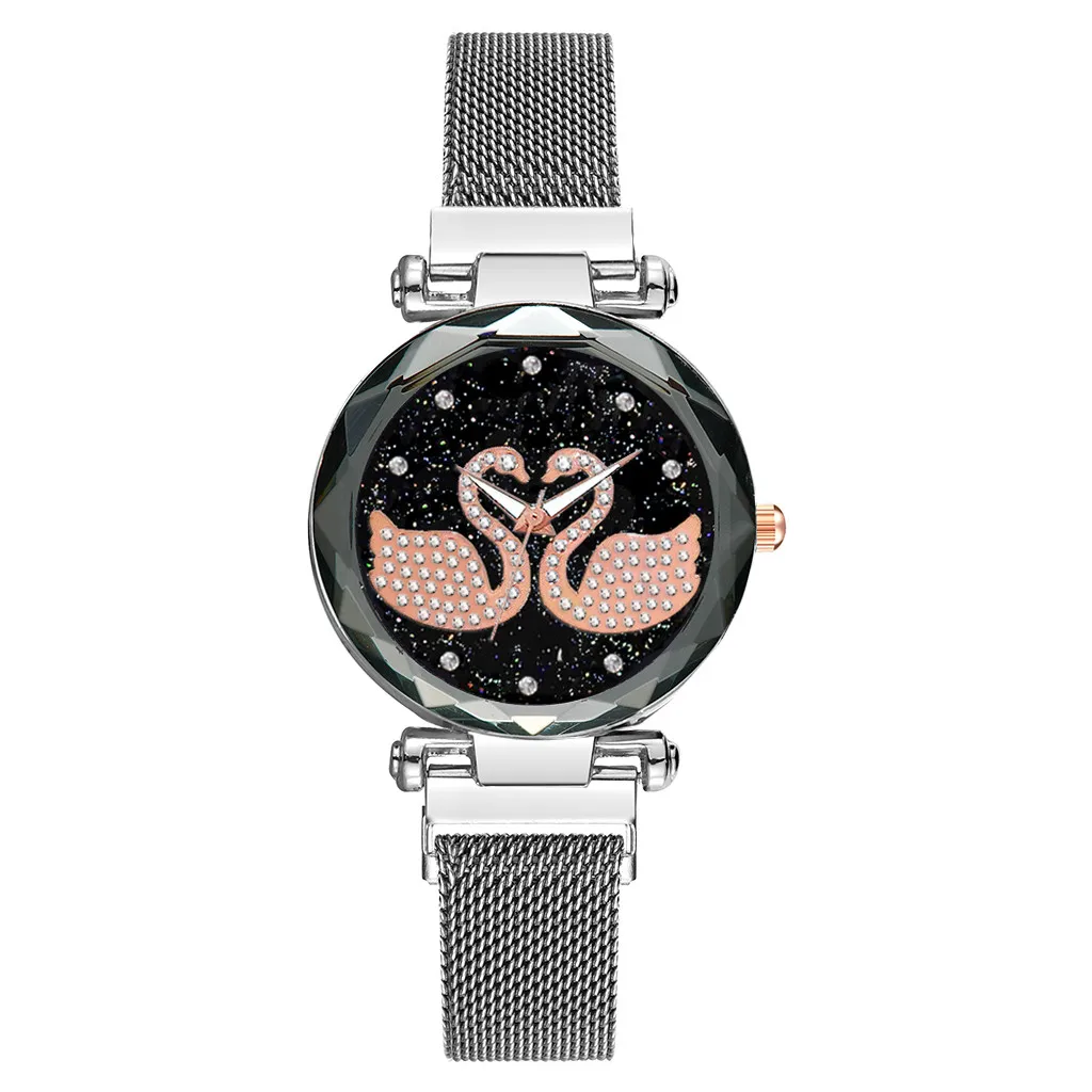 Reloj mujer, женские часы, магнит, камень, лебедь, алмаз, женские кварцевые часы, повседневные женские часы, relojes para mujer - Цвет: as show