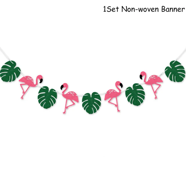 Hawaiian Party Decorations Palm Leaves Bunting Banner Luau Flamingo Summer Tropical Party Decoration Jungle Safari Party Ballons 1set felt banner