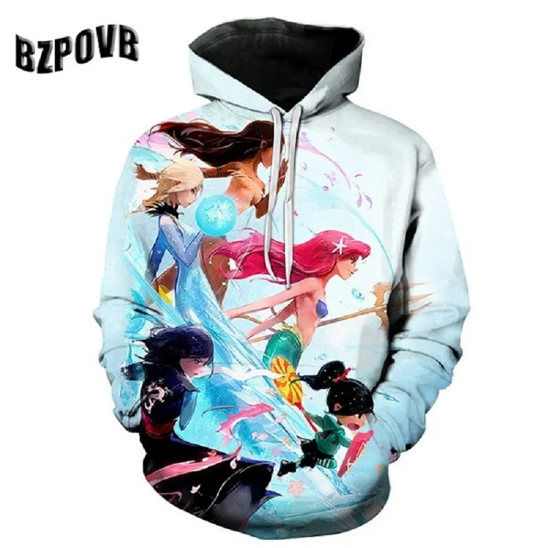 Latest Fashion Disney Princess 3D Printing Autumn and fall Street hip hop Sweatshirt Suitable for men/women Hooded Sweatshirt