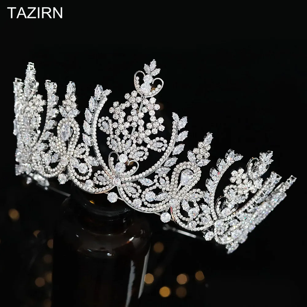 European CZ Wedding Crowns and Tiaras For Women Big Luxury Diadema Royal диадема Tall Zircon Arabic Saudi Arabia корона 2021