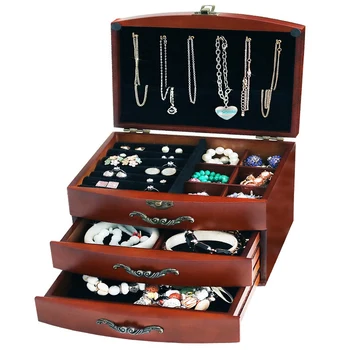 

Antique Jewelry Storage Box Organizer for Necklace Bracelet Earrings 3 Drawers Make-Up Storage Boxes Women Dressing Box