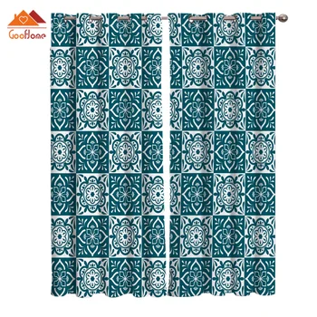 

Japanese Traditional Abstract Green Plant Pattern Window Curtains Living Room Outdoor Fabric Drapes Curtain Home Decor