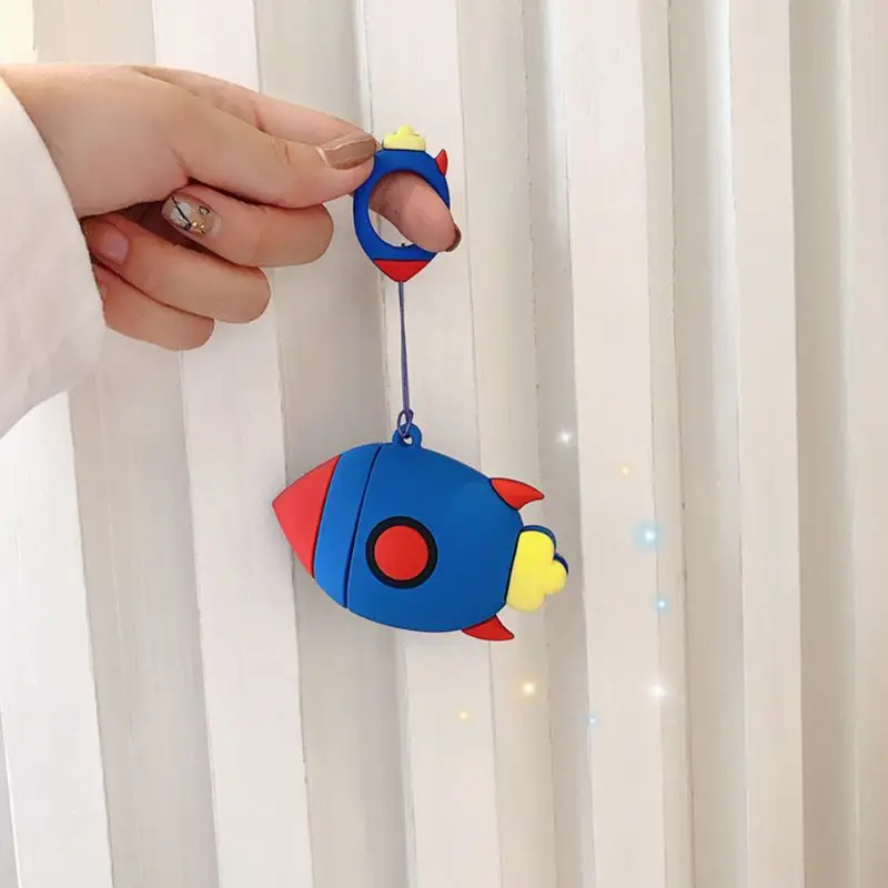 

Small Rocket Pattern Protective Case Silicone Cover with Lanyard for Airpods 1/2