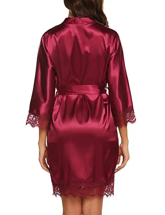 New Fashion Women's Bathrobes Satin Robe Nightgown Sleepwear Pajamas Lingerie Night Mini Dress Lace Sexy Halt Sleeve