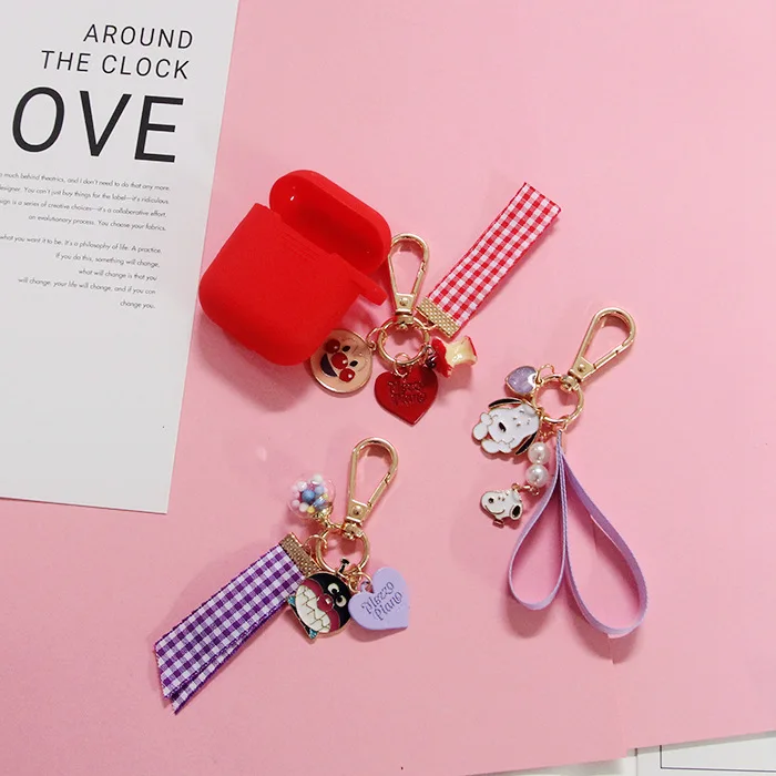 

Cute Red Crystal Cherry Keychain Silicone Case For Apple AirPods Charging Box Bluetooth Earphone Protective Cover Accessories