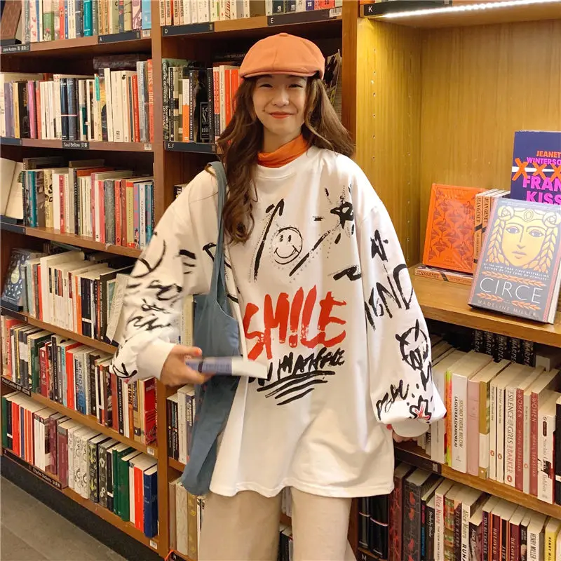 NiceMix Harajuku Толстовка с граффити Женская Хип-хоп Пуловер толстовки Уличная Повседневная модная одежда хипстер осень