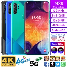 Mobile phone M80 Phone MTK6799 Cell phones 6.7inchHD+1440*3040 Cellphone 8GB+512GB Camera 13MP+24MP Unlocked smartphone