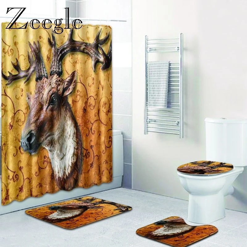 Zeegle Watipi Bathroom Mat Set Creative Shower Curtain with Toilet Rug Bathroom Decor Rug Set Toilet Entrance Mat Polyester Rug