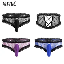 IEFiEL пикантное белье для мужчин гофрированные кружевные мужские трусики прозрачные сетчатые открытые прикладочные кроше Нижнее белье Трусики-бикини экзотические трусики