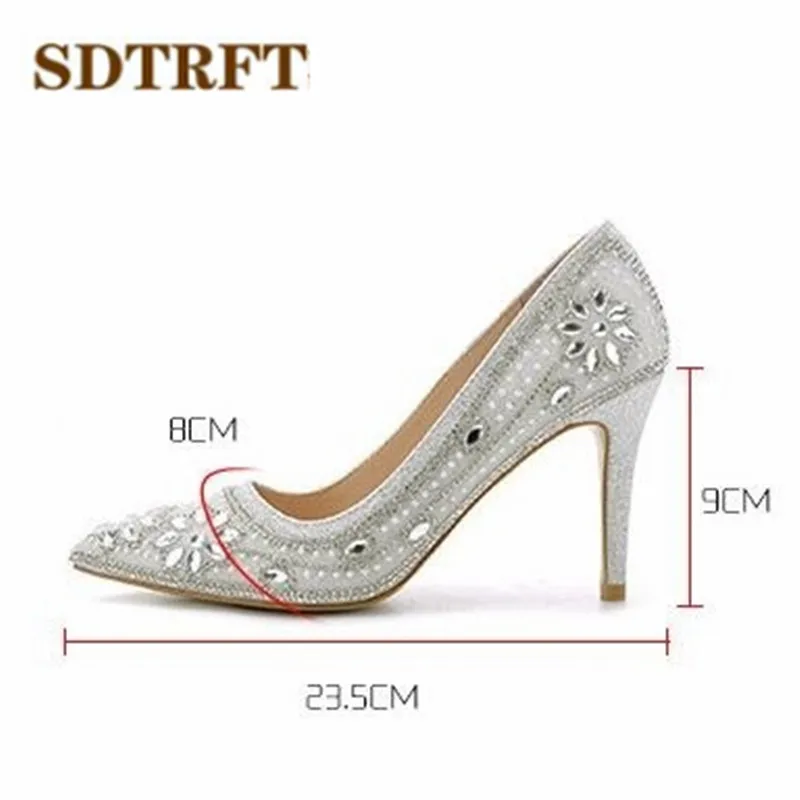 SDTRFT/роскошная женская обувь серебристого цвета туфли-лодочки со стразами и