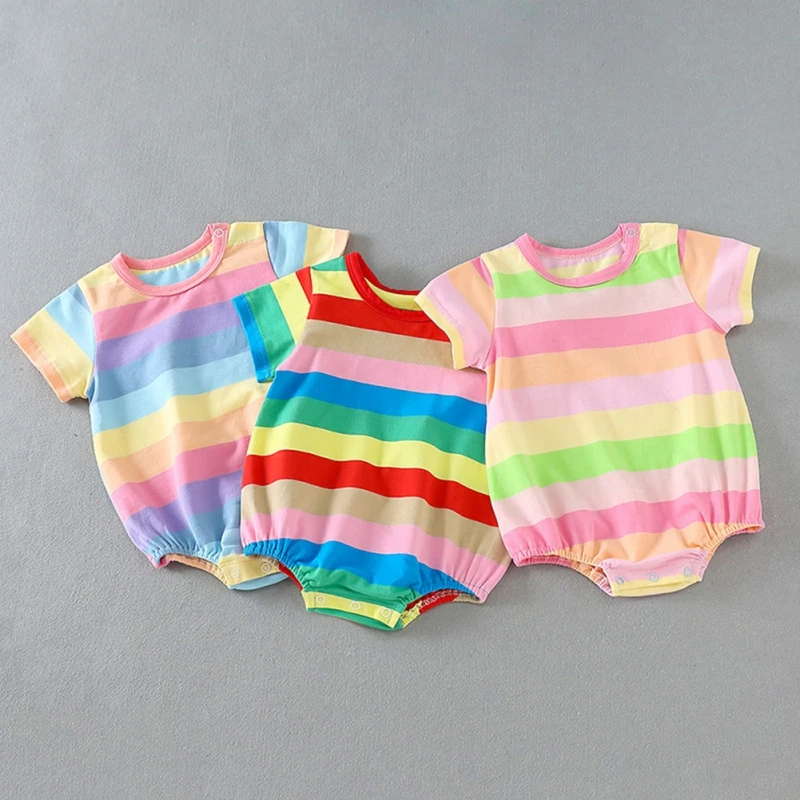 Summer Newborn Baby Clothes Baby Girl Boy Rompers Rainbow Stripe Baby