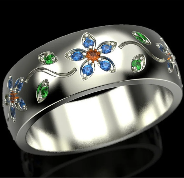 

Fashion Jewelry Rings, Silver simple colored floret ring
