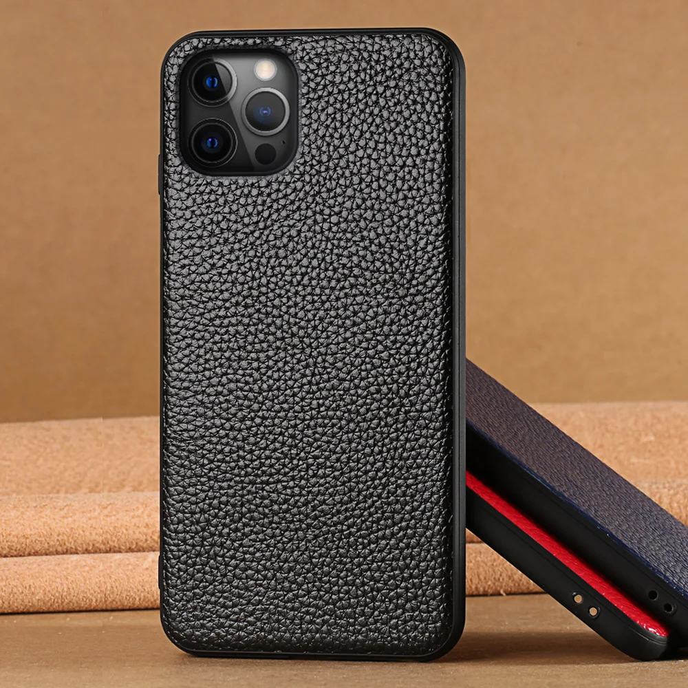 Genuine Litchi Grain Leather Mobile Phone Cover Case For iPhone 12 Pro Max 12 Mini 11 Pro Max X XR XS Max 6 6S 7 8 Plus Se 2020