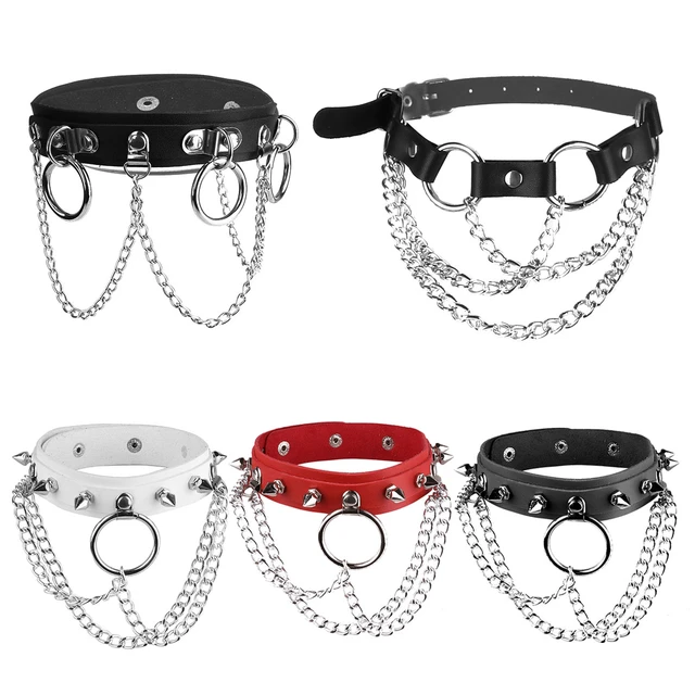 Unisex_Punk PU Leather Adjustable Sexy Choker Necklace Neck Collar O-Ring  Chains