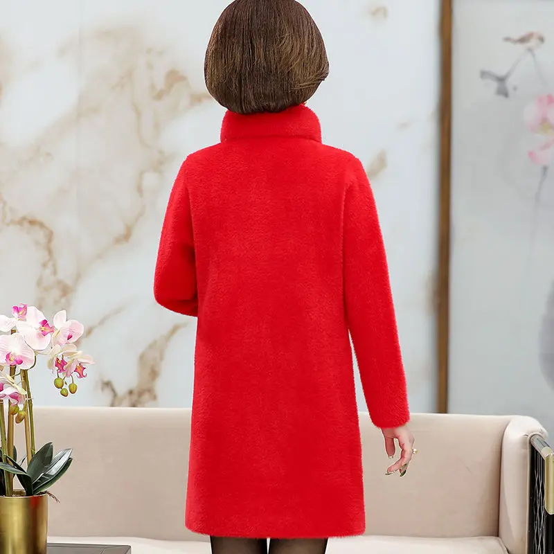 Mom Imitate Imitate Mink Bown Woolen Overcoat Women's Autumn Winter Wool Coat Middle-aged Mom Wearable On Both Sides Jacket  A