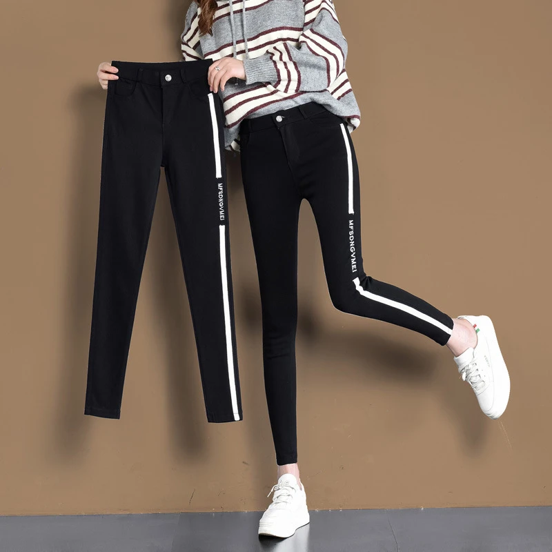 Leggins de vestir al libre para mujer otoño 2019 nueva delgada pantalones apretados de cintura alta joker Pies Negros|Mallas| - AliExpress