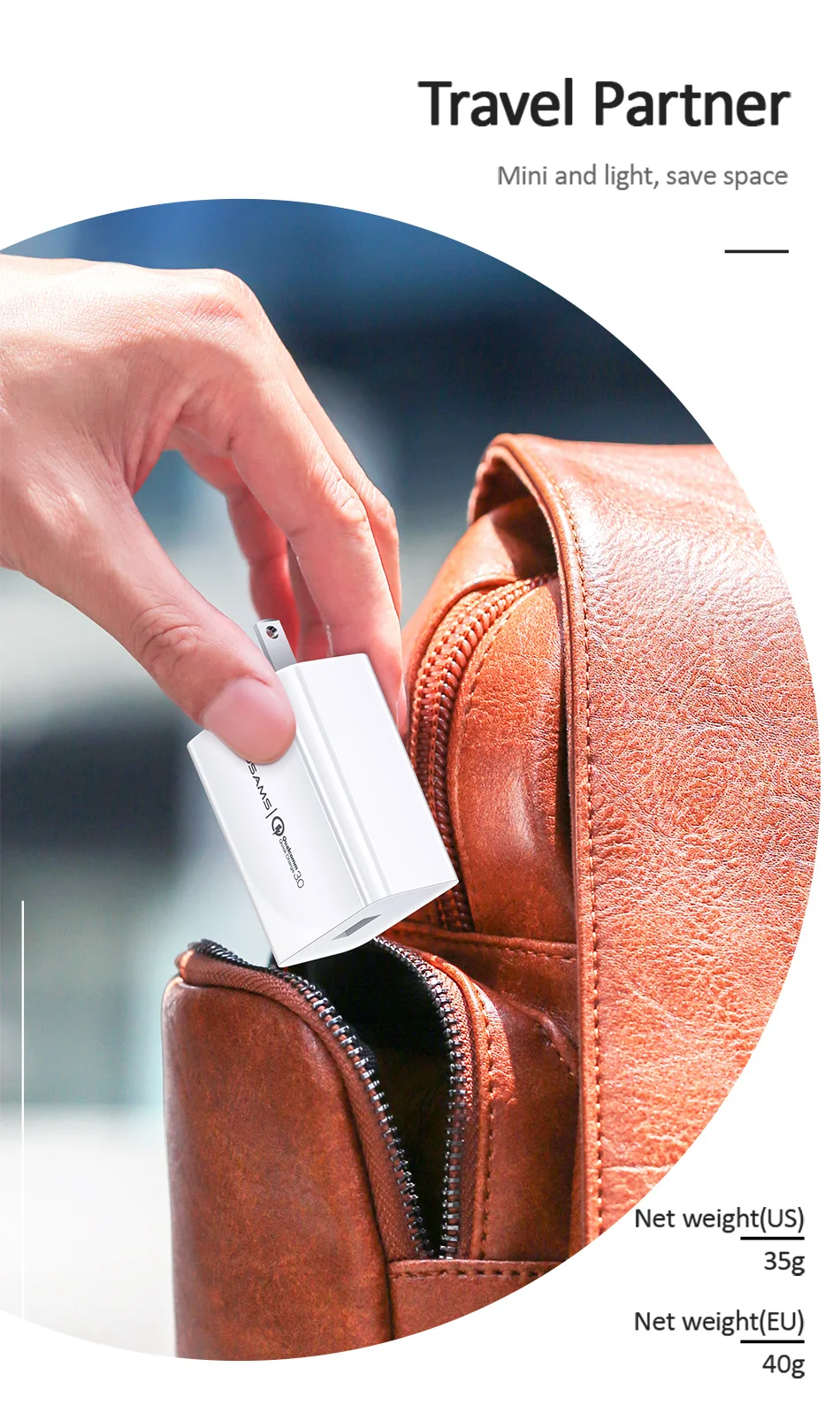 USAMS 18W Quick Charge 3.0 USB Charger for iPhone X QC3.0 Wall Mobile Phone Charger Single USB EU/US Fast Charger for Xiaomi