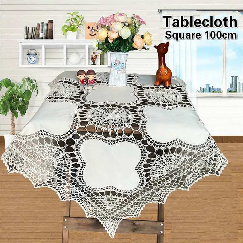 Cotton Hand Crochet Stitching European Pastoral Square 100cm Solid Tablecloth Coffee Tea Table Cover Cloth Furniture Decoration | Дом и сад
