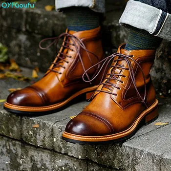 

QYFCIOUFU NEW Men Ankle Boots Man Martins Shoe High Quality Men's Lace Up Boots Fashion Vintage Chelsea Boots For Man Shoes