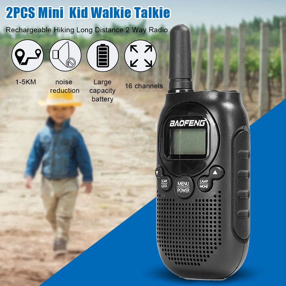 Черный 2 шт Кемпинг дальние расстояния малыш Walkie Talkie Пешие прогулки связь 2 способ радио эргономичная команда Мини перезаряжаемые Приключения - Цвет: Черный