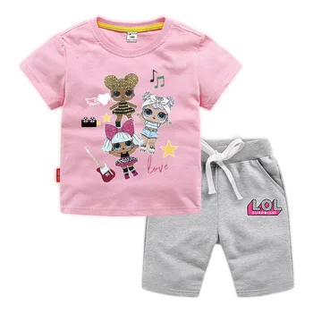 

Children Clothing Summer Toddler Girls Lol Doll Clothes Set Cartoon Kids Clothing Cotton T-shirt+Shorts Girls Sports Clothes