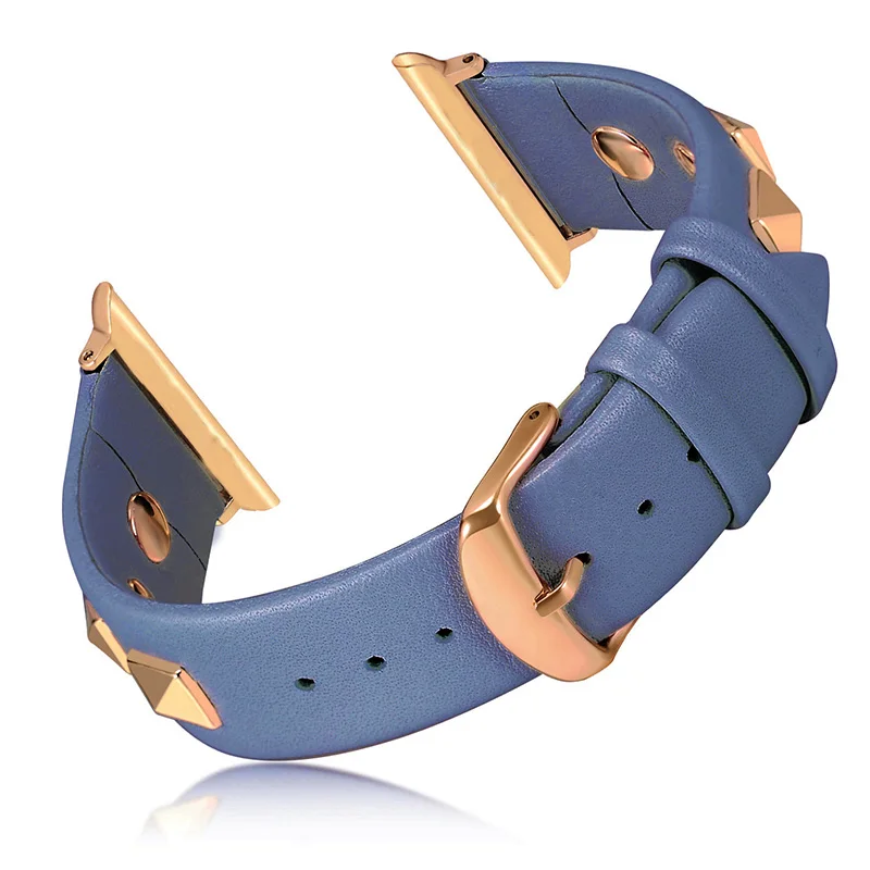 Ремешок из натуральной кожи для Apple Watch, 4 ремешка, 42 мм, 44 мм, 38 мм, 40 мм, для iwatch 4, 3, 2, 1, ремешок с заклепками - Цвет ремешка: Dark Blue Band