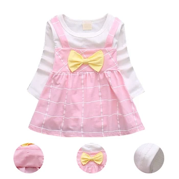 

Cotton Plaid Bow Girl Dress Newborn Baby Girl Dress Ball Gown Girl Fake Two Piece Dress Kids Dress For Girl For party