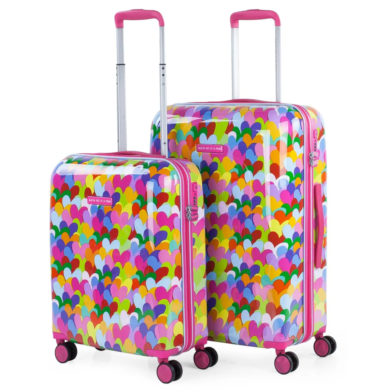 AGATHA RUIZ DE LA PRADA CORAZONES COLORES Juego De Maletas De Viaje Rigidas  4 Ruedas Con Carro 131100|Equipaje con ruedas| - AliExpress