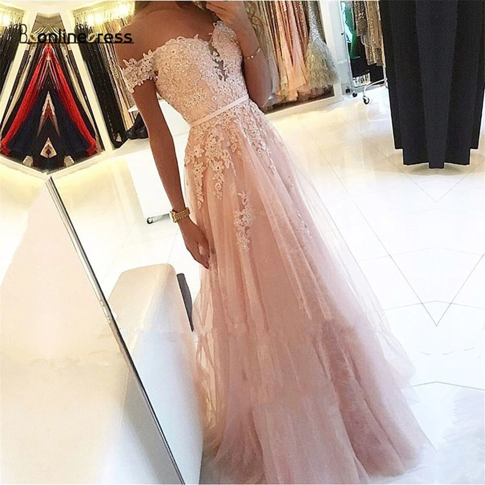 Elegant Blush Prom Dress Lace Appliques ...