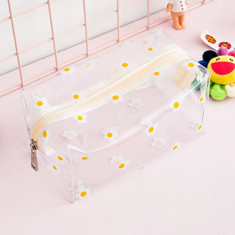 Waterproof Transparent Cosmetic Cute Bags Storage Pouch Makeup Organizer Approved Clear Case Toiletry Bag PVC Zipper Travel - Цвет: Small white flower